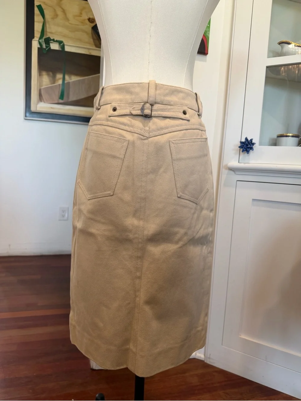 Louis Vuitton Beige Midi Pencil Skirt with Front Zip